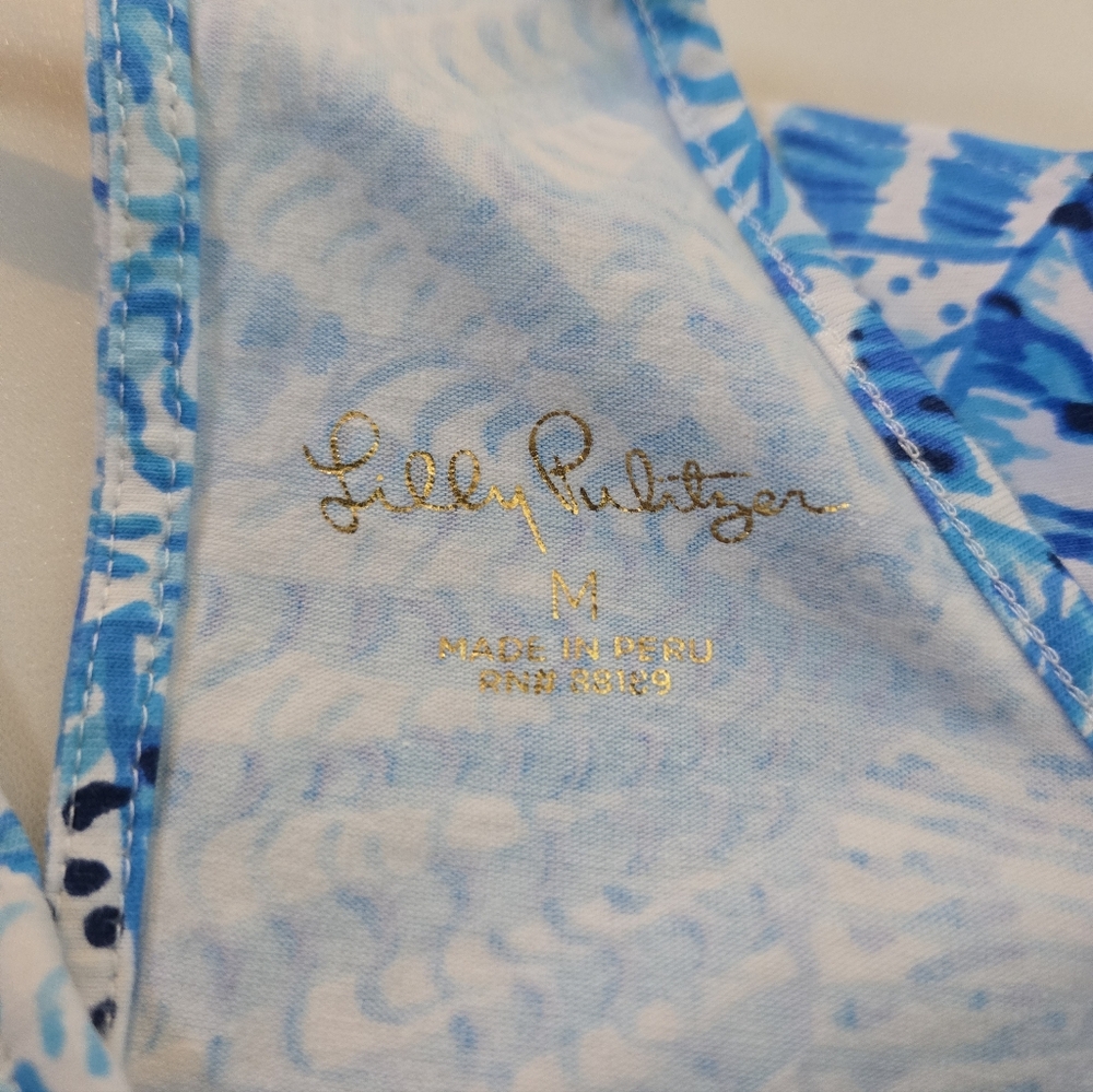 Lilly Pulitzer Medium Strappy Blue Ocean Print Seahorse Beachy Blouse - Picture 3 of 6